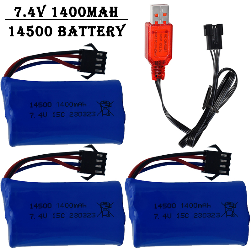 Rc Helicopter Charger - 7,4V 1400mAh 14500 Lithium-Ionen-Akku mit SM4P-Stecker/USB-Ladegerät