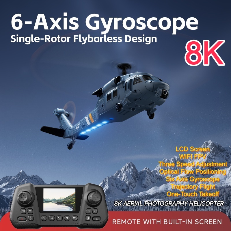 Rc Helicopter Single Rotor - Militärischer Ferngesteuerter Helikopter mit Bildschirm, 6-Achsen-Gyro,